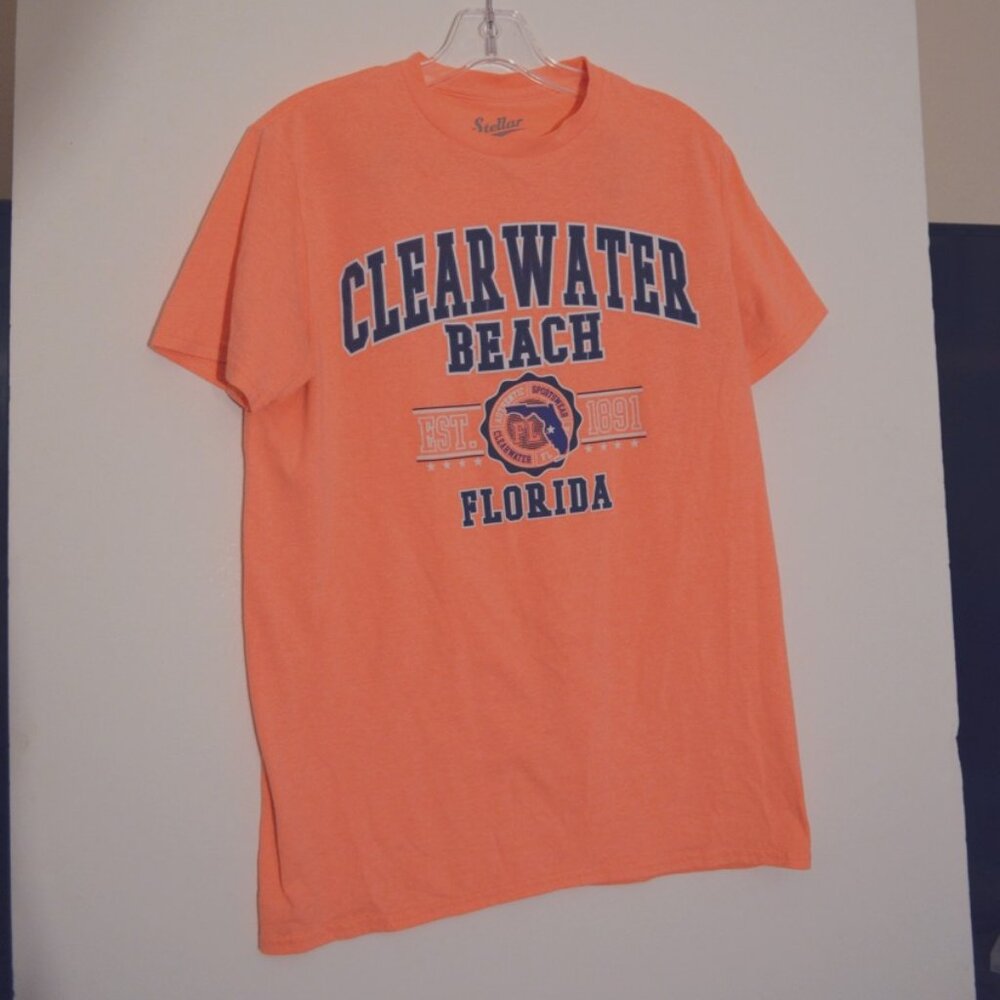 Stellar 50%Cotton 50%Polyester Orange "Clear Water Beach" "Florida" T-Shirt M